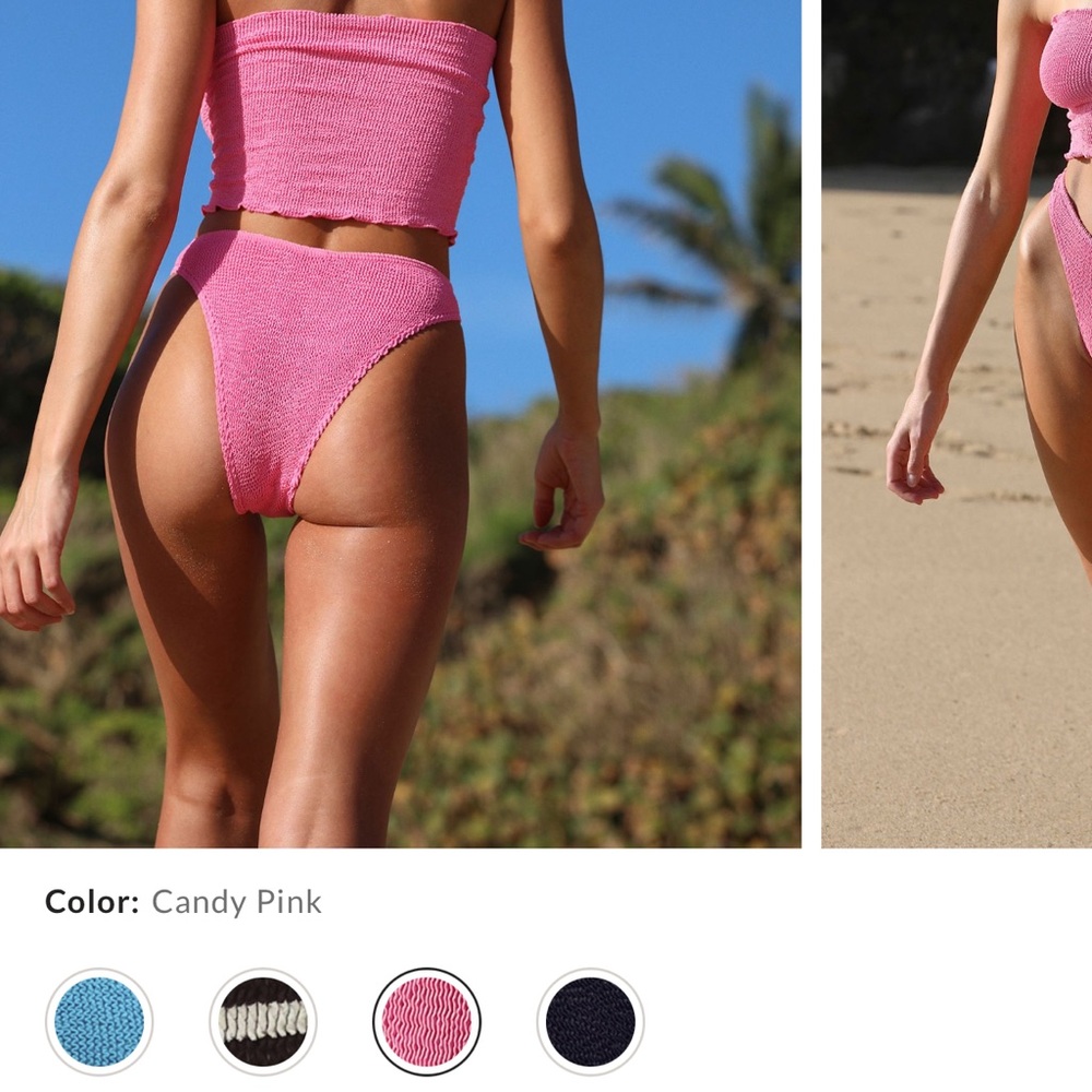 Free people x bond-eye crinkle Candy Pink Textured tube top/cheeky Bikini Set - Picture 3 of 5